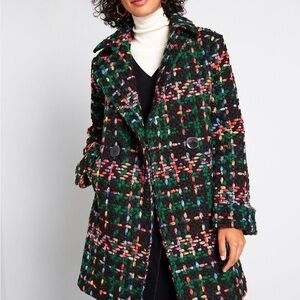 Pepaloves Multicolor Tweed Double-Breasted Pea Coat